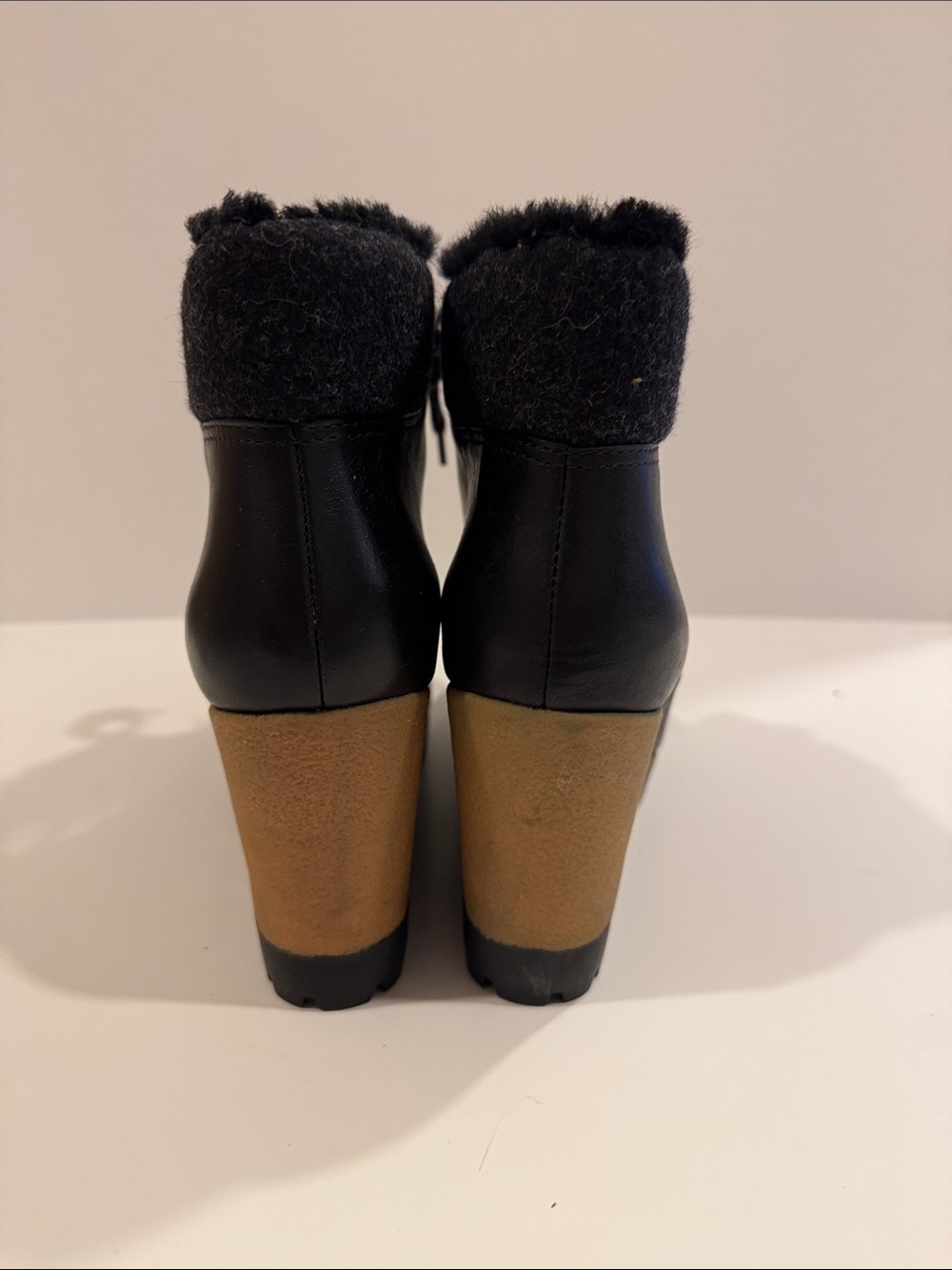 Cole Haan Waterproof Henson Black Leather Shearling Bootie Shoes - Picture 4 of 8